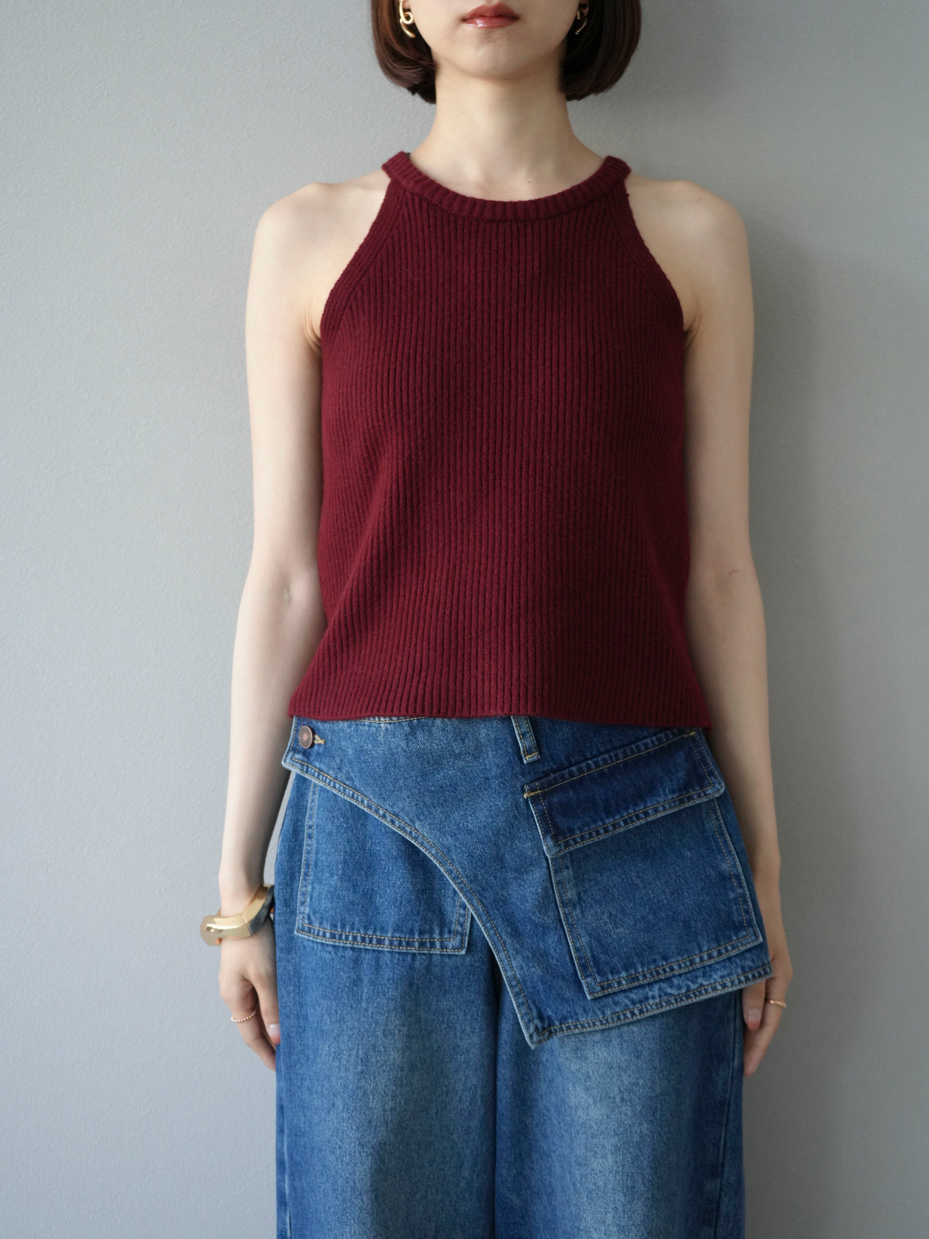 予約]リブニットアメスリタンクトップ/ボルドー – Lumier