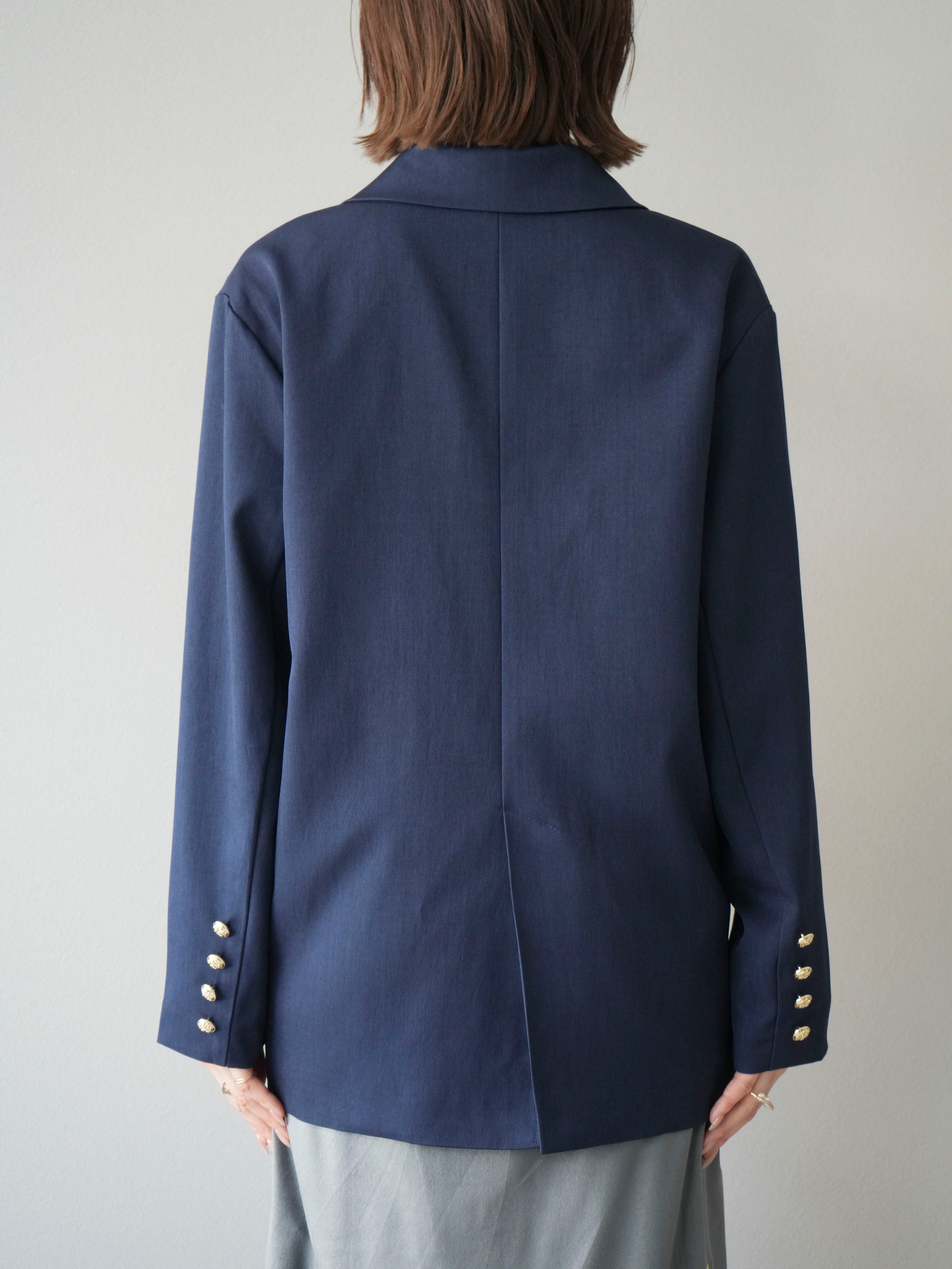 予約]ゴールドボタンツイルダブルテーラードジャケット/ネイビー – Lumier