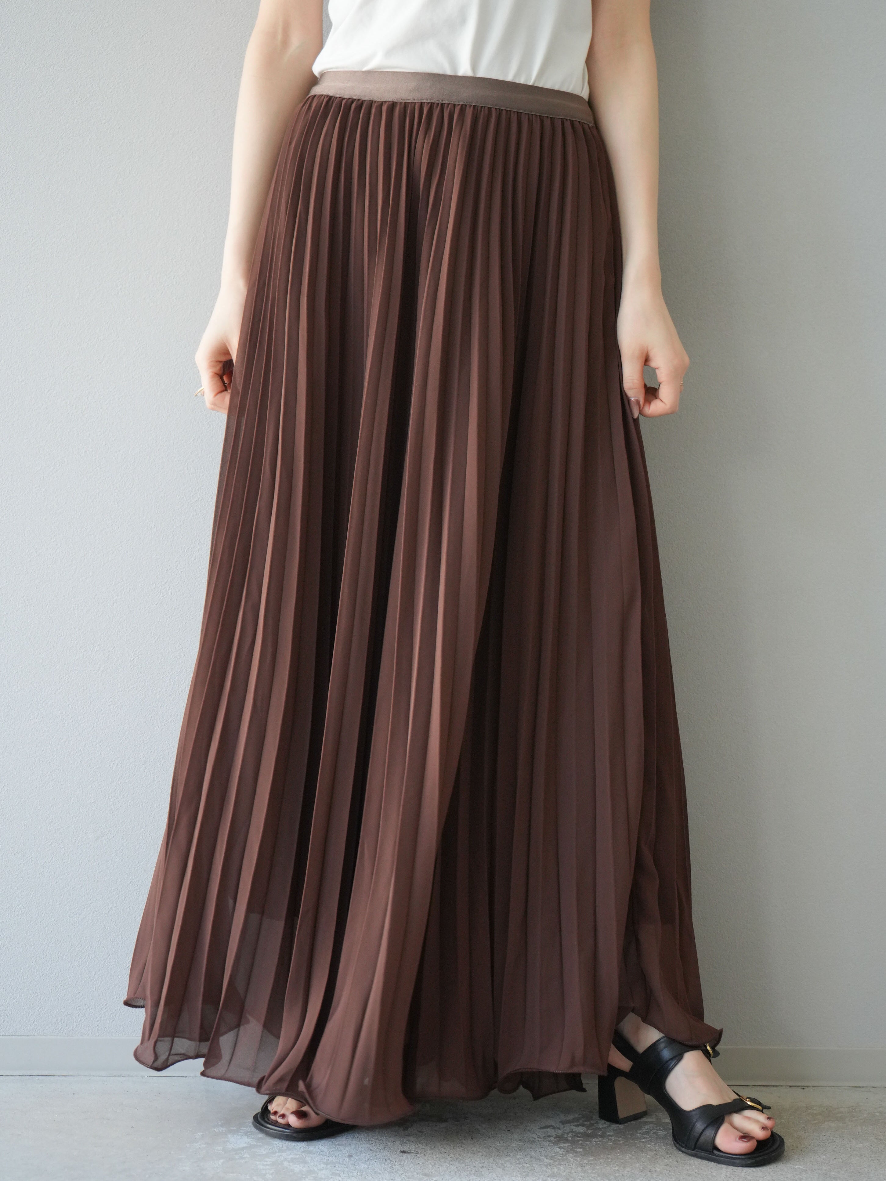 予約]シフォンプリーツパイピングスカート/ブラウン – Lumier