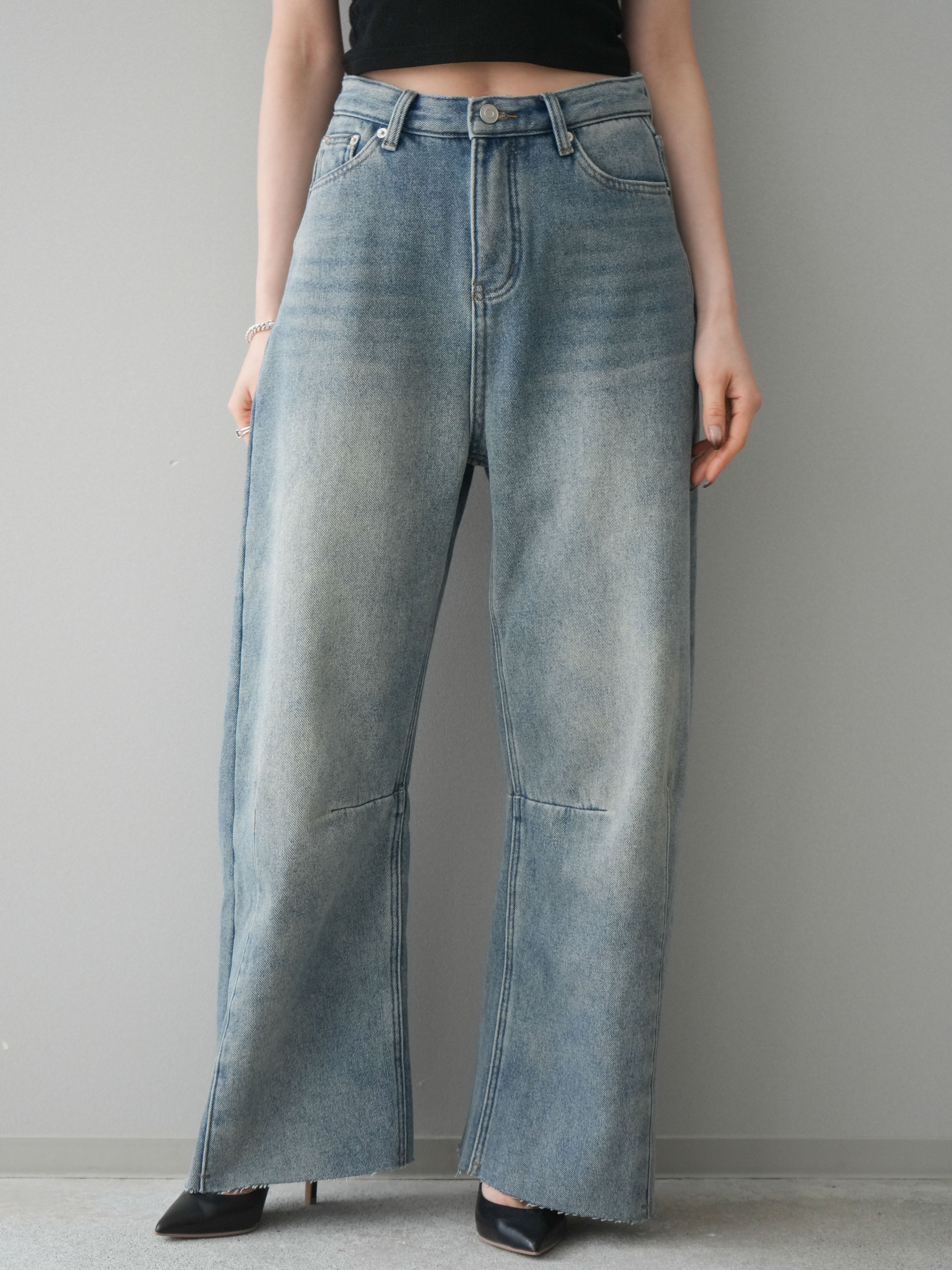 予約]裏起毛カットオフカーブデニムパンツ/blue – Lumier