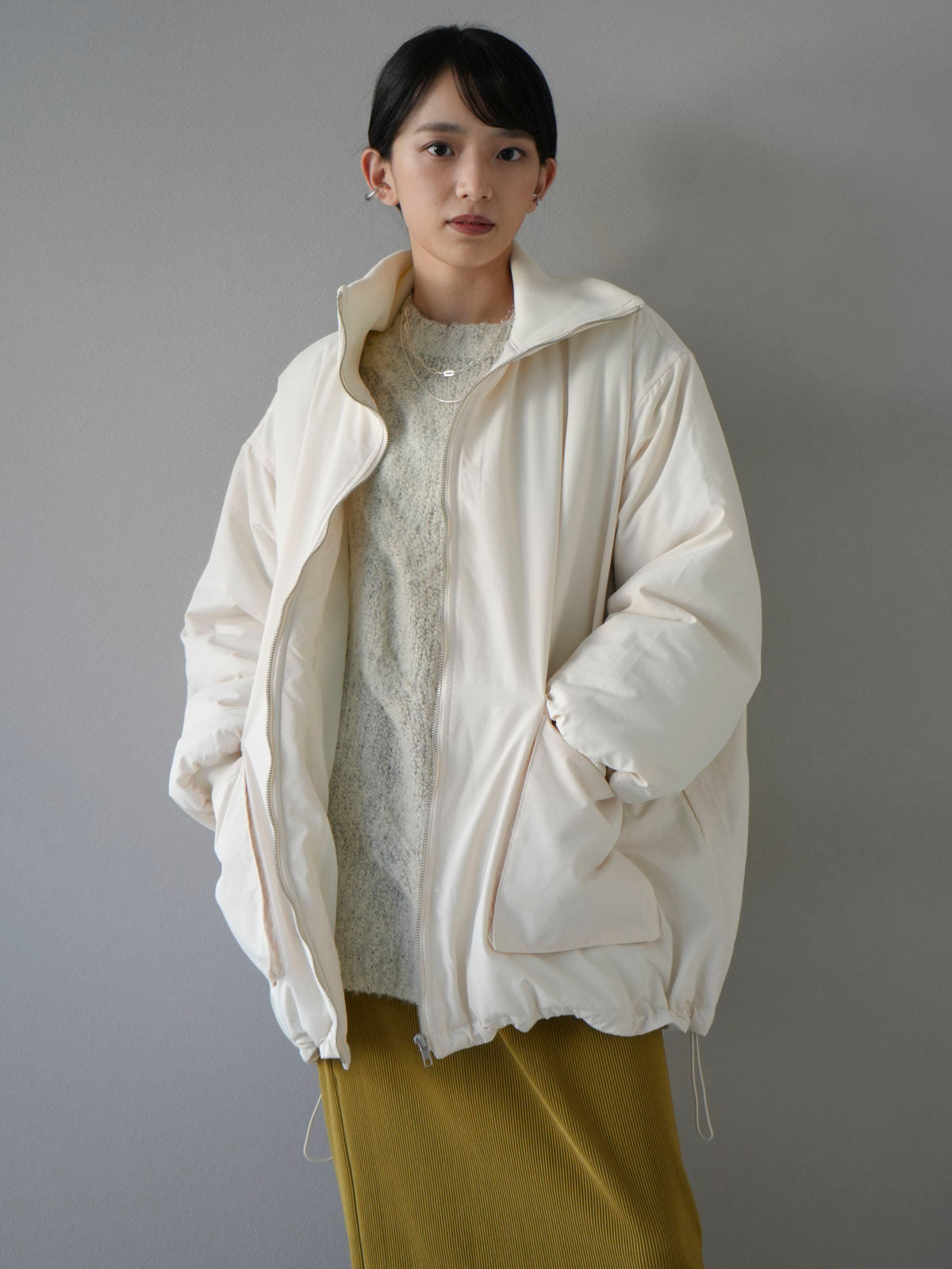 予約]リブスタンドカラービッグポケットオーバーブルゾン/アイボリー