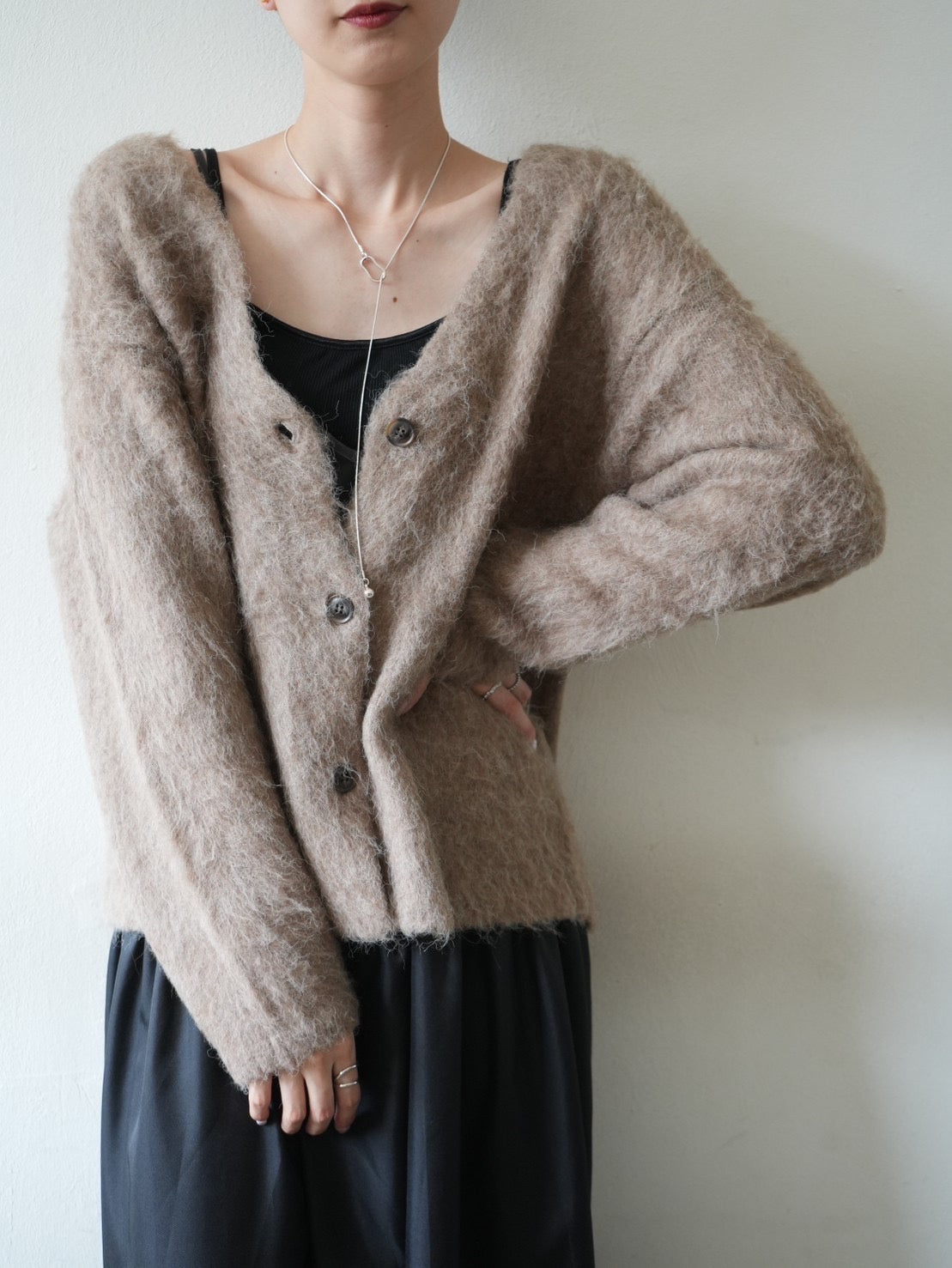 予約]モヘアニットカーディガン/モカ – Lumier