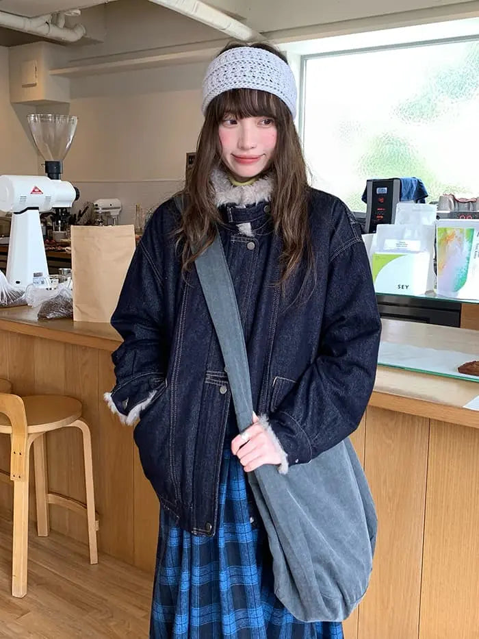 ファー襟 中綿入り デニムブルゾン - LUMIYUMI