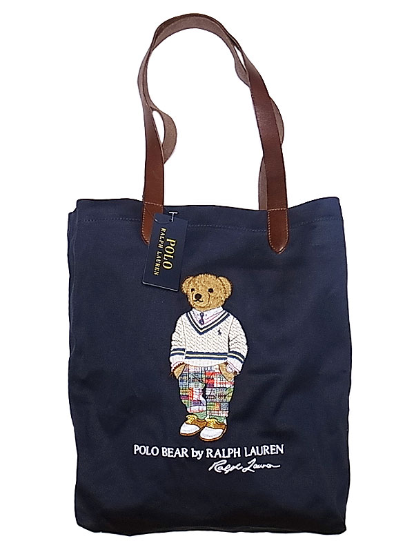 POLO BEAR Shoulder TOTE BAG ポロベア刺繍 本革ハンドル トートバッグ