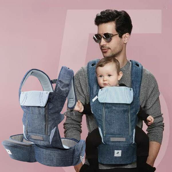 ポグネー】ナンバーファイブプラス【デニムブルー×ストライプ】抱っこ