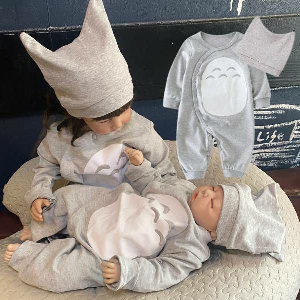 赤ちゃんベビー長袖部屋着ロンパース帽子付き 男の子女の子 生後0ヶ月