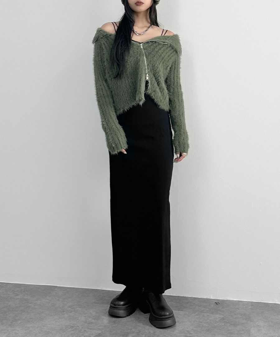 アシメジップオフショルシャギーニット | LVEU.（ラブユ.）