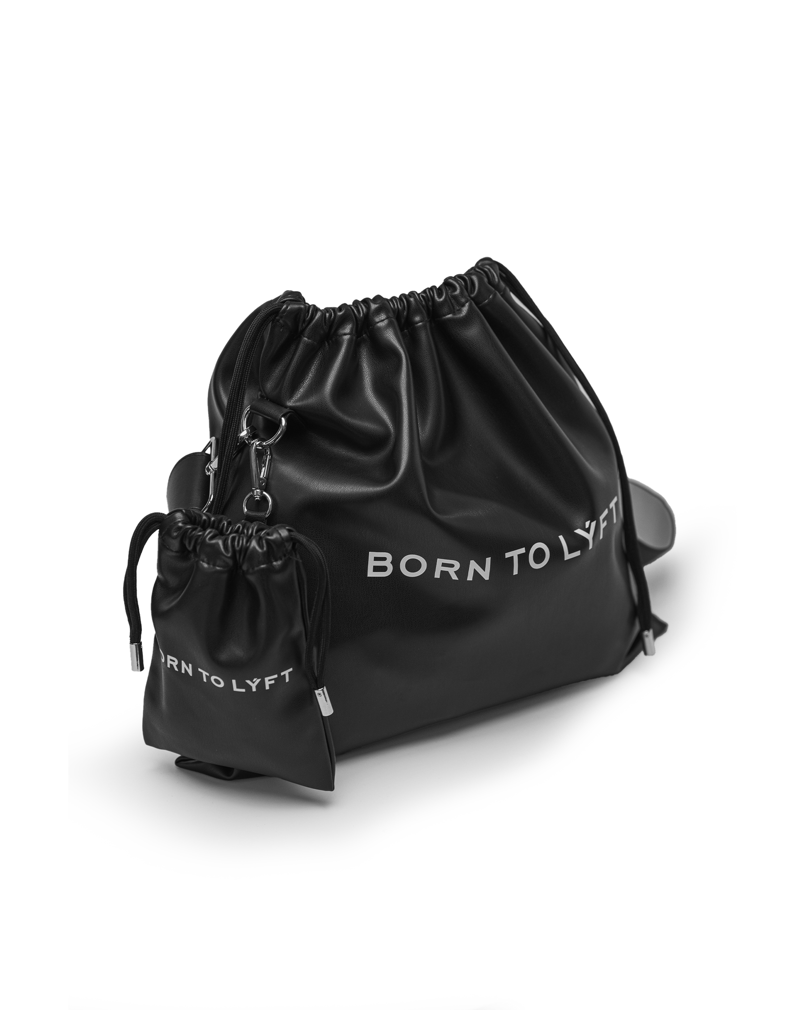 Synthetic Leather Drawstring Bag - Black – LÝFT
