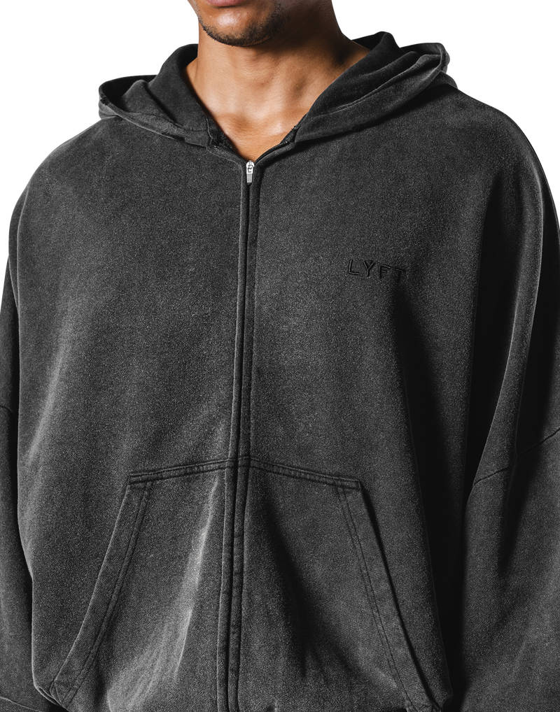 Oversize Vintage Sweat Zip-Up Hoodie - Black – LÝFT