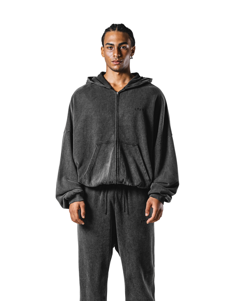 Oversize Vintage Sweat Zip-Up Hoodie - Black – LÝFT