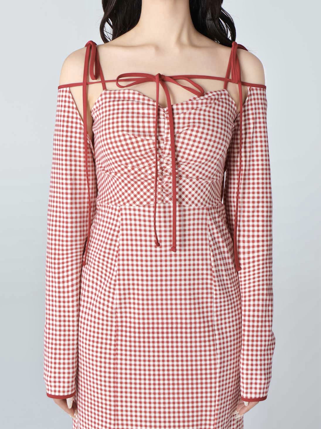 Gingham check ensemble long onepiece(eme10812) – M me eme