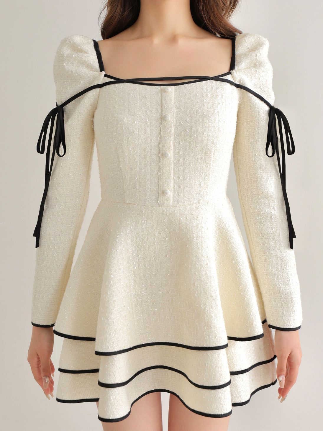 Ribbon trim tweed mini onepiece(eme10746) – M me eme