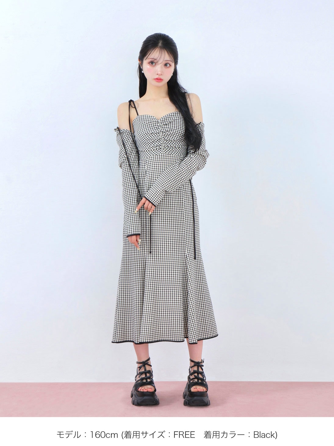 Gingham check ensemble long onepiece(eme10812) – M me eme