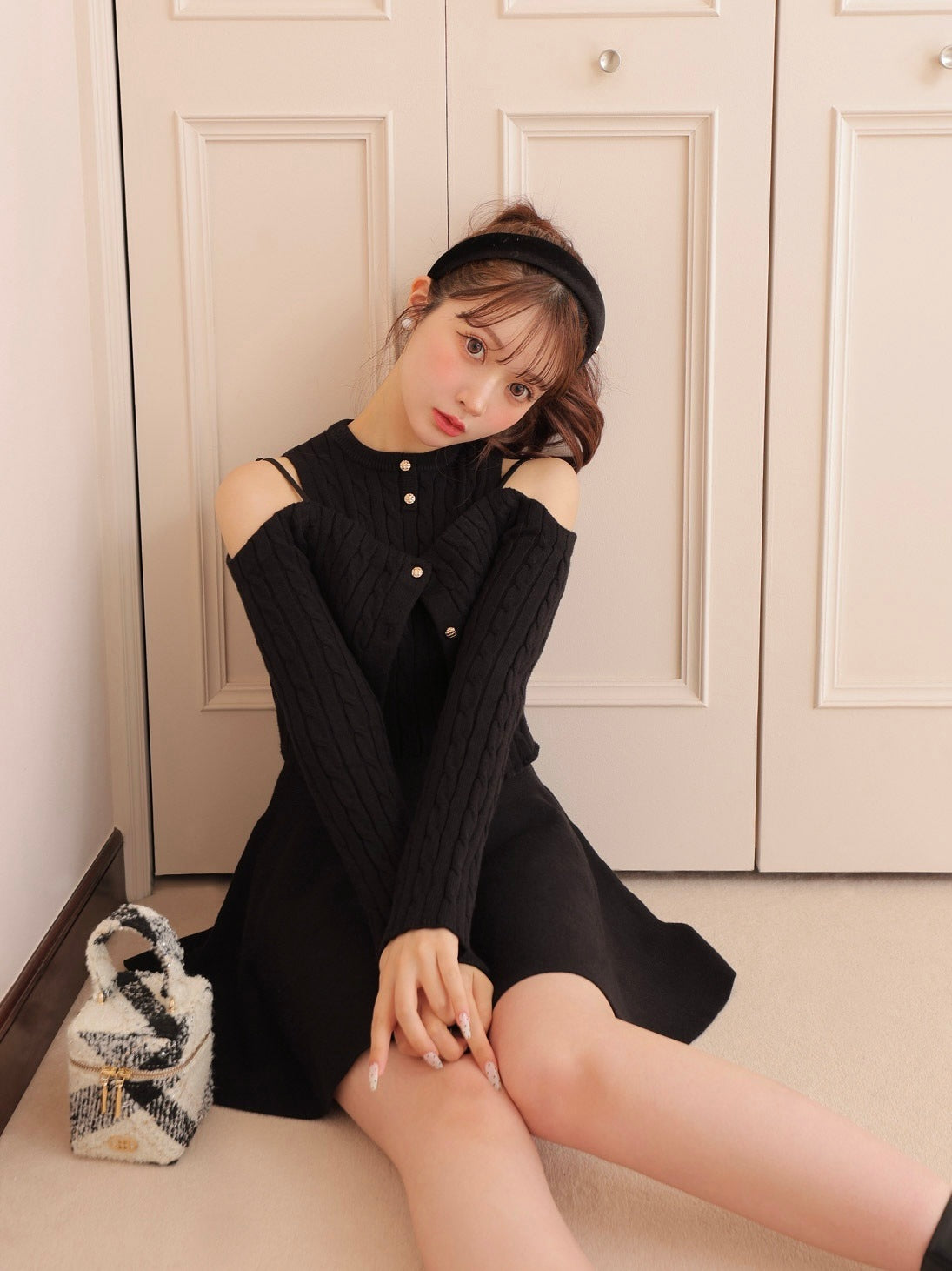 Cable knit layered onepiece(eme10802) – M me eme