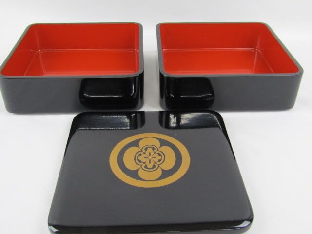 Amazon.co.jp: 木製漆器 輪島塗 重箱 重台付 丸に木瓜 蒔絵家紋付き