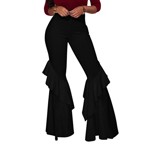 GUOLEZEEV Womens High Waisted Ruffle Tier Flare Cut Bell Bottoms