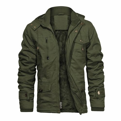 CHEXPEL Mens Cotton Military Jackets with Removable Hood Casual