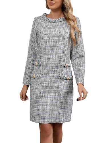 LifeShe Women's Long Sleeve Tweed Mini Dress Business Work Short