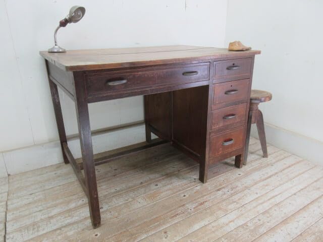 Amazon.co.jp: 古い楢材の5杯引き出し片袖机K773アンティーク家具