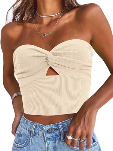 EFAN Womens Tube Tops Going Out Cut Twist Knot Front Bandeau