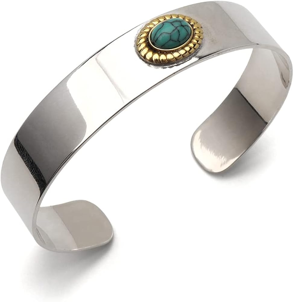 Amazon | [silver KYASYA]平打バングル ターコイズバングル シルバー