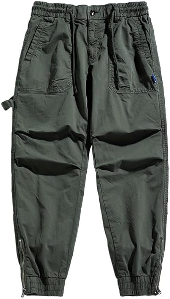 G-STONE Men Cargo Pants with Zipper Multi Pockets Loose Long