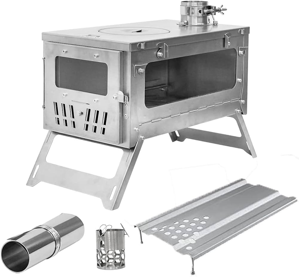 Amazon | TOMOUNT チタン 薪ストーブ 折り畳み式 二次燃焼 厚さ1mm【3M