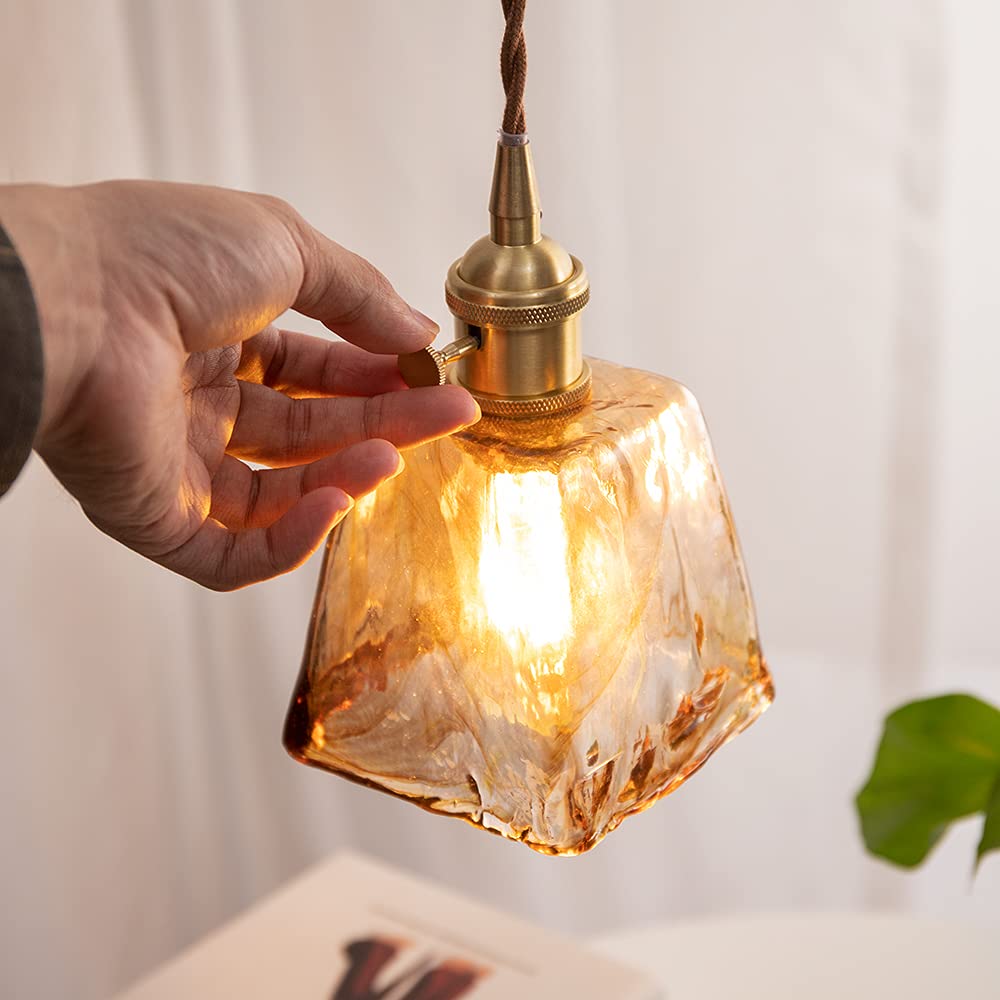 Amazon.co.jp : Chende ペンダントライト 琥珀色 ガラス 手作り