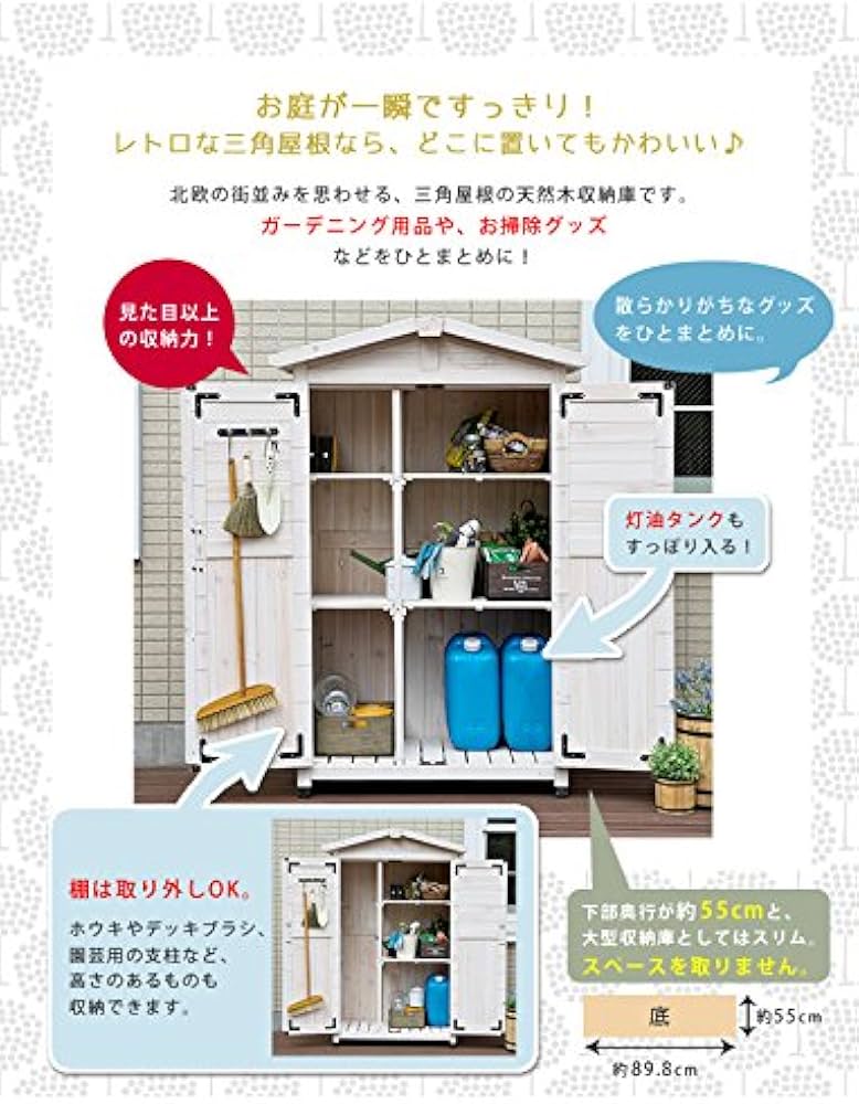 Amazon | 住まいスタイル 三角屋根 木製収納庫 (L) (幅106×奥行69×高