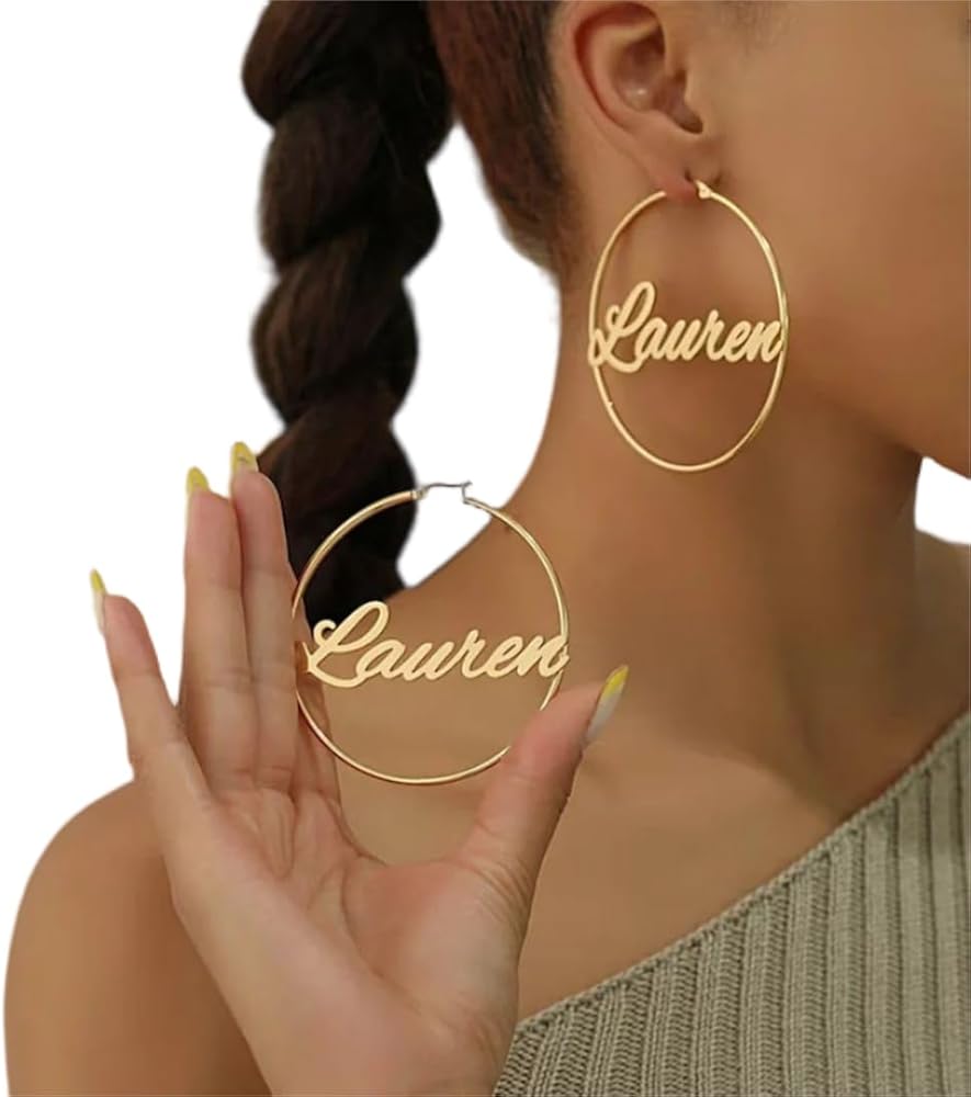 Amazon.com: Personalized Name Hoop Earrings - Custom Engraved
