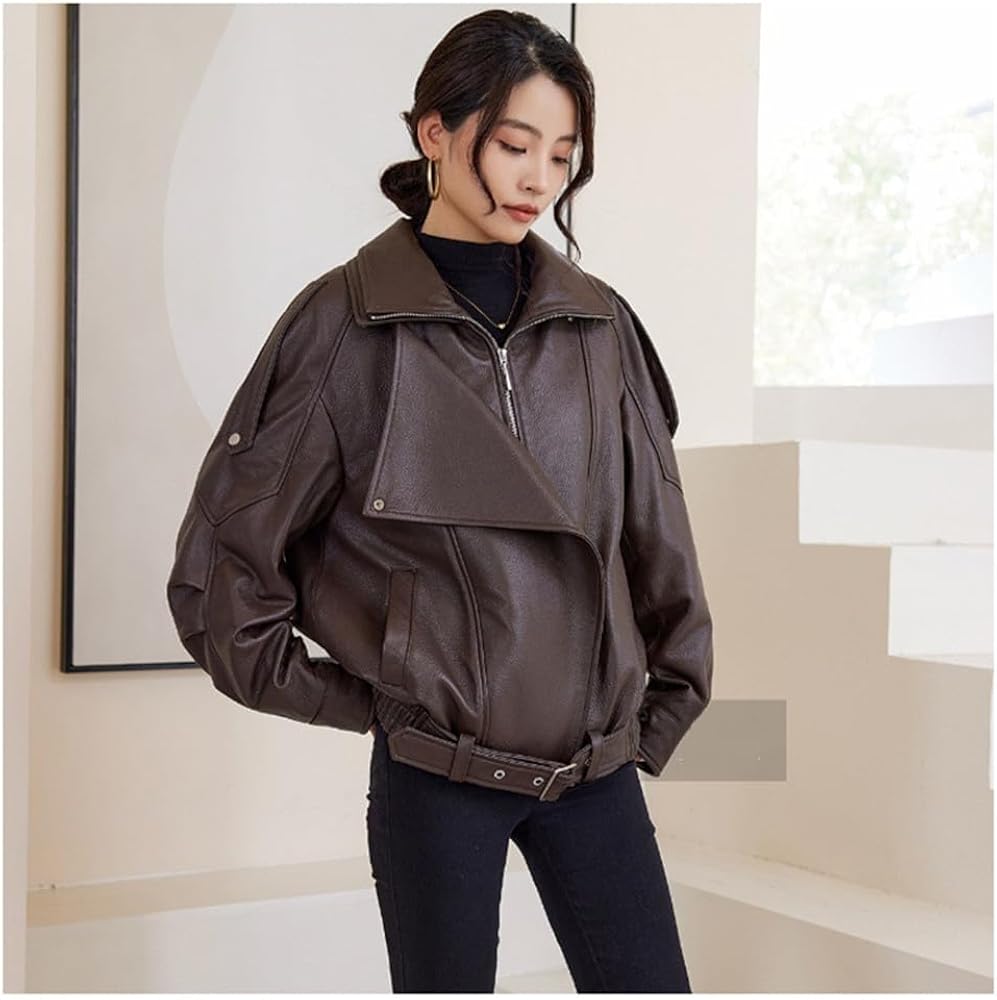 Amazon | [JINLUN] 本革ジャケット レディース オーバーサイズ ビッグ
