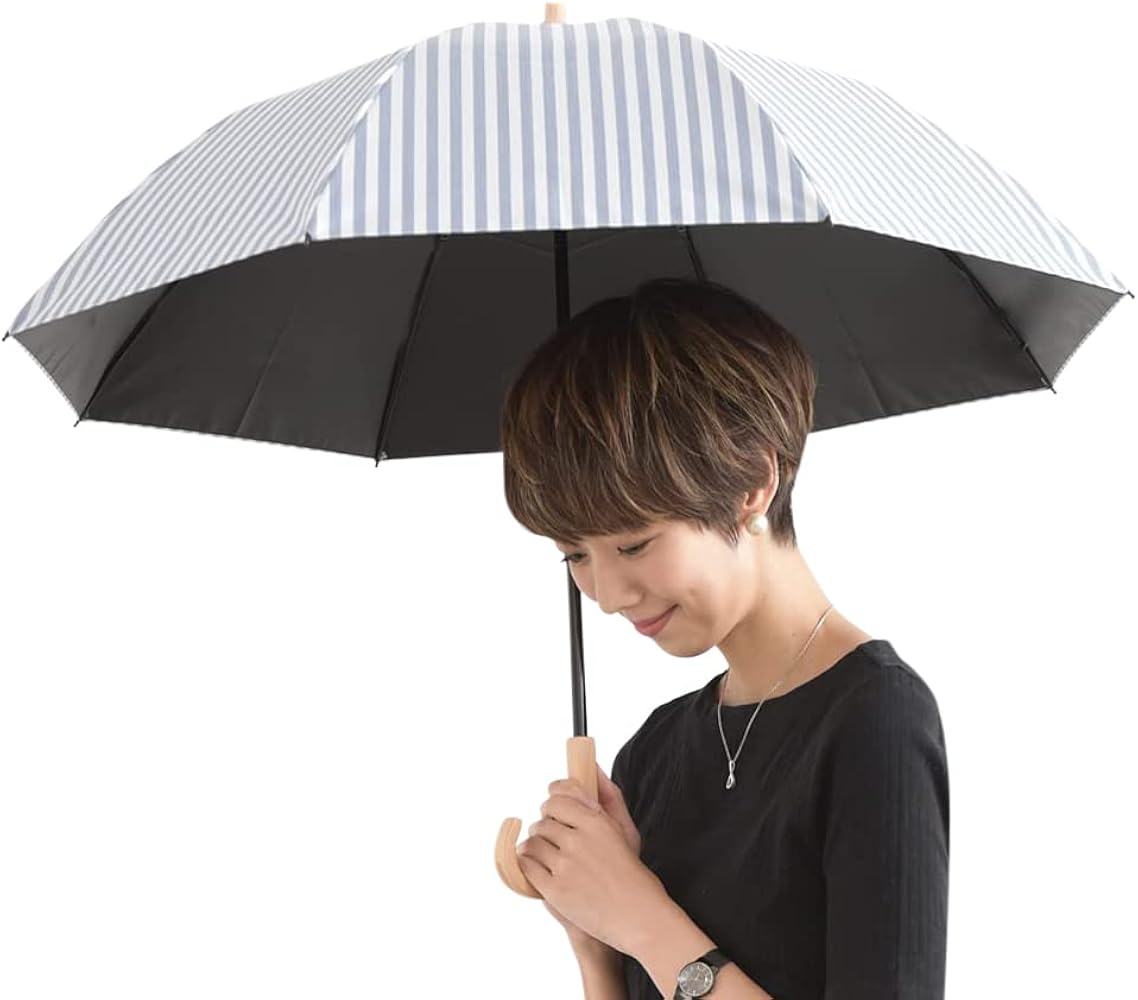 Amazon | サンバリア100 折り畳み日傘 2段折 ストライプ ブルー 木