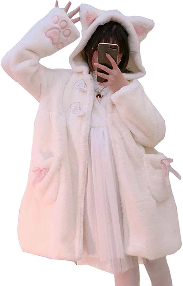 Amazon.co.jp: もふもふコートレディース モコモコ パーカー 耳付き