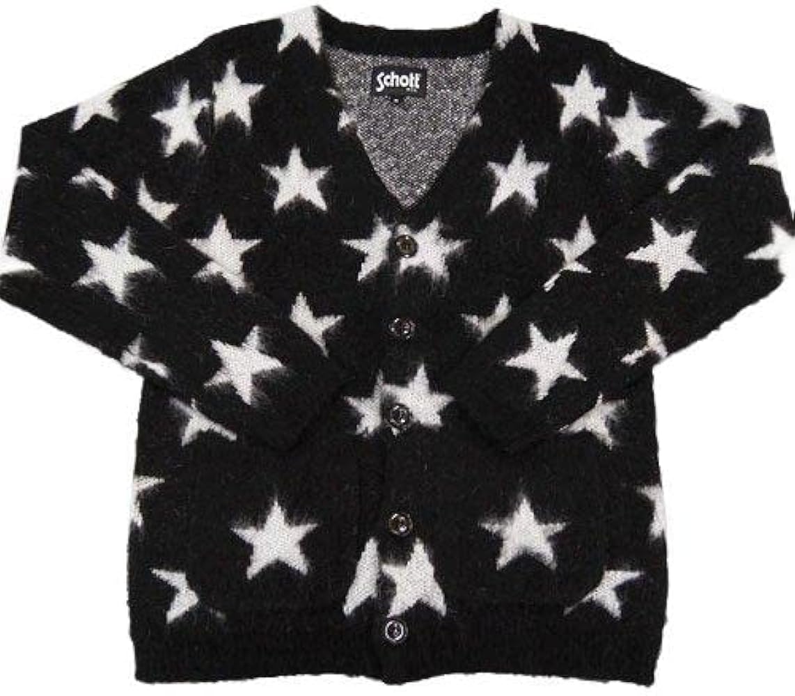 極美品】Schott シャギーニット モヘヤ カーディガン ゼブラ ブラック