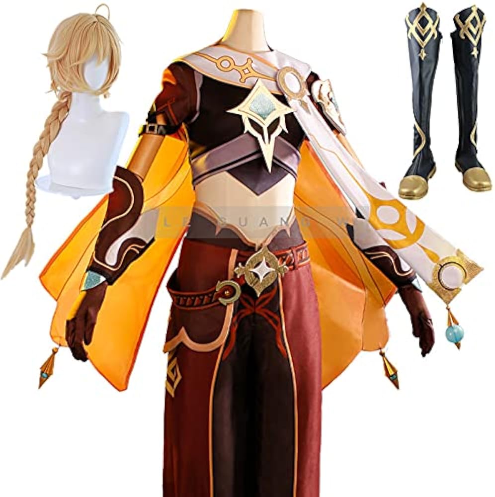 Amazon.co.jp: 原神 主人公 空 (岩) コスプレ 衣装+ウィッグ+靴 風