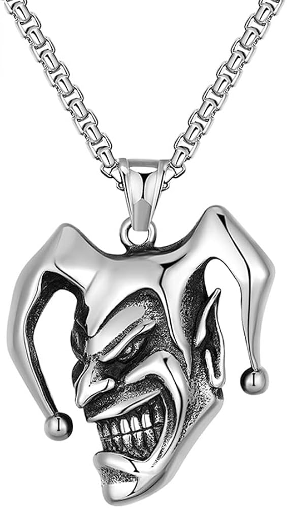 Jemant Joker Necklace For Men Stainless Steel Vintage Silver Goth