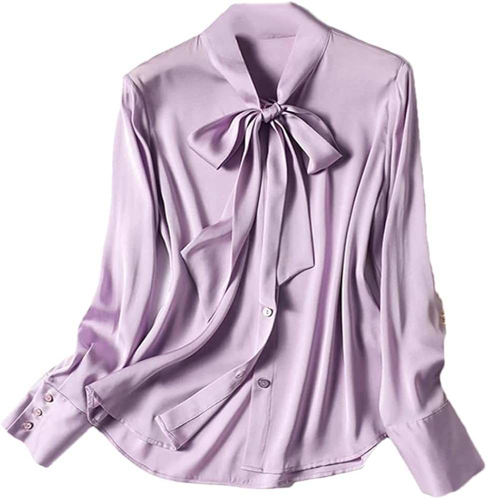 Amazon.com: Women's Bow Tie Neck Office Work Silk Satin Blouse