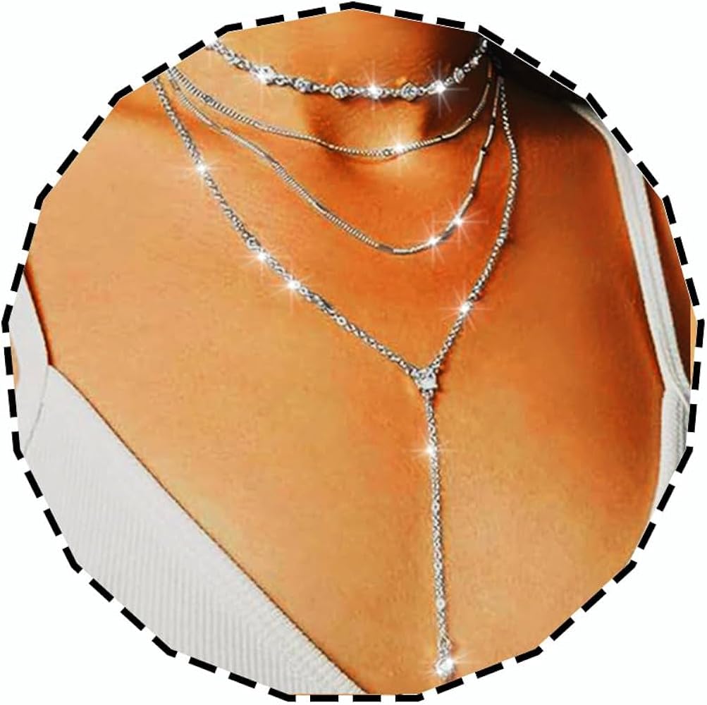 Amazon.com: Zehope Long Lariat Y Necklace Silver Sparkly