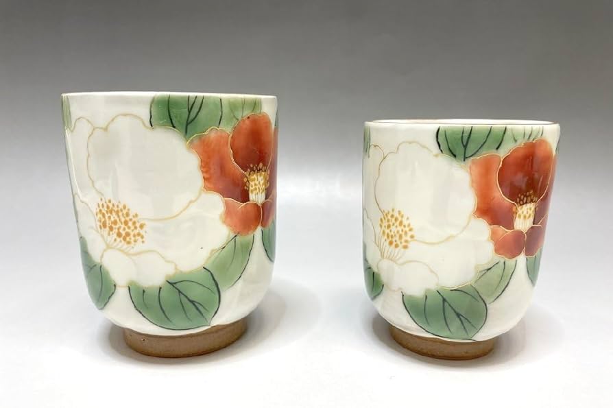 Amazon.co.jp: 京焼 清水焼 陶あん窯 紅白椿 組湯呑 2点セット 共箱付