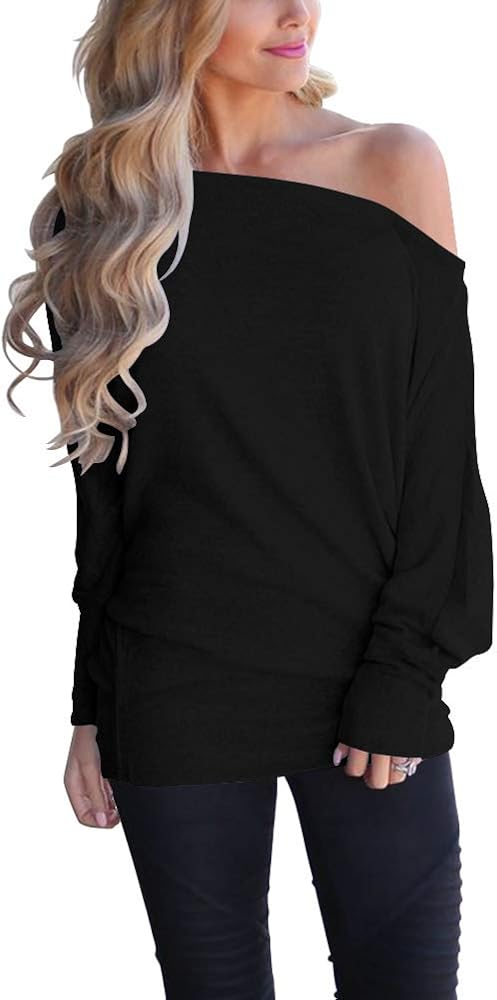 Lacozy Womens Off Shoulder Tops Casual Oversized Long Sleeve Knit