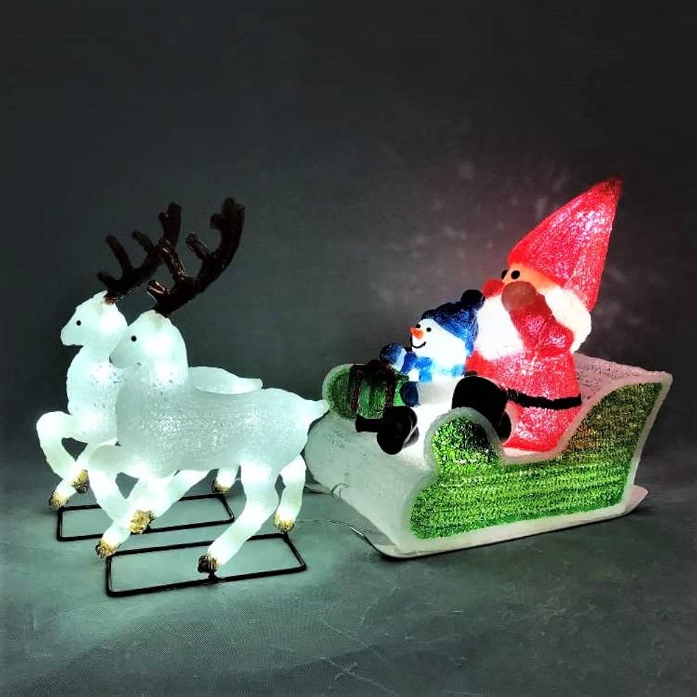 Amazon.co.jp: 2頭のトナカイとサンタ＆スノーマン＆プレゼント LED