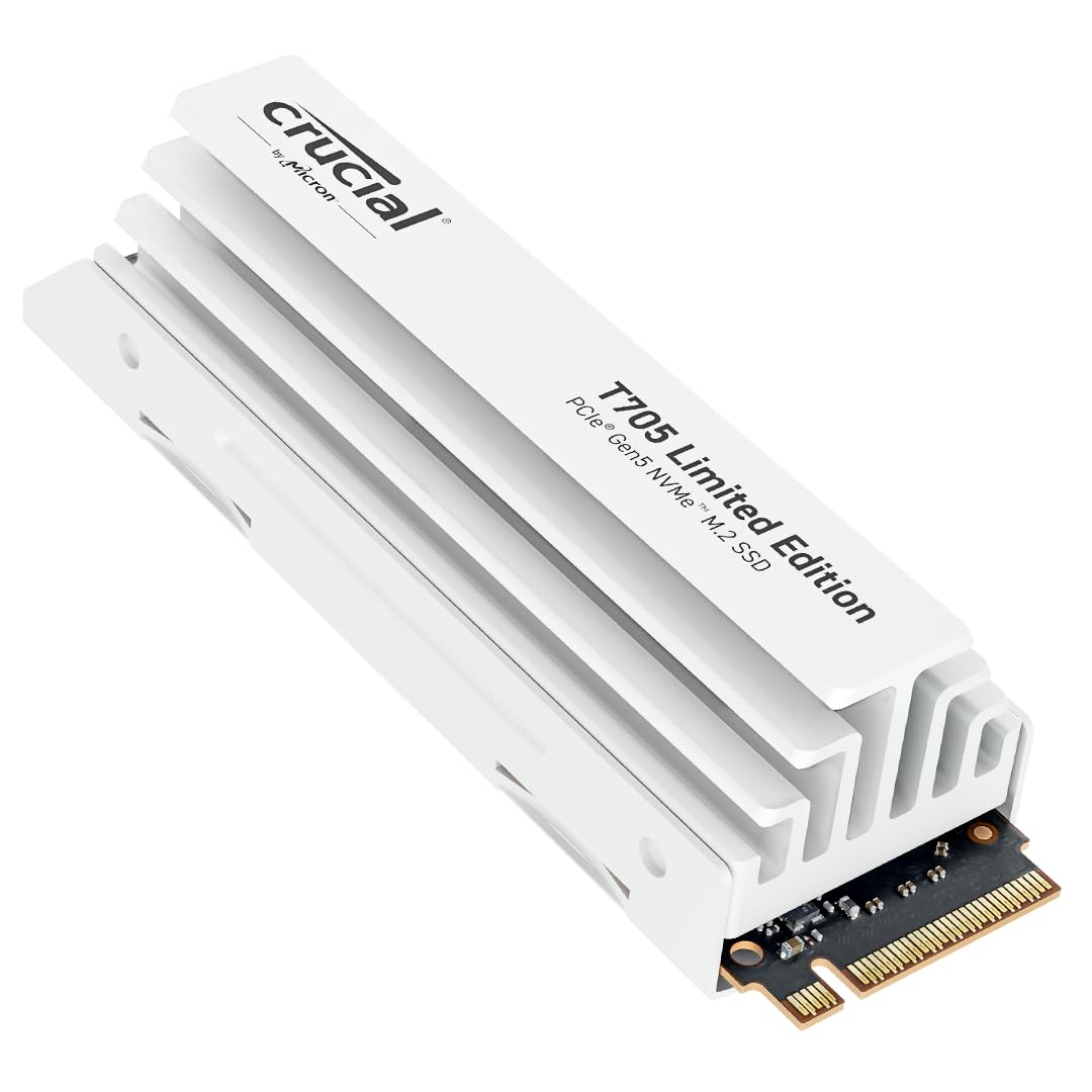 Crucial T705 2TB PCIe Gen5 NVMe M.2 SSD with White Heatsink - Up