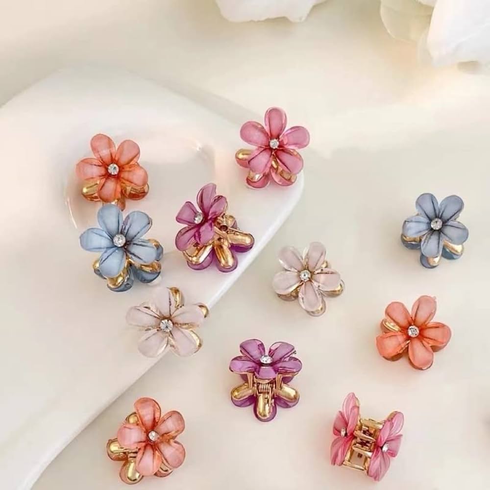 EPARTY -6 Pcs Double Side Crystal Flower Hair Claw Rhinestones
