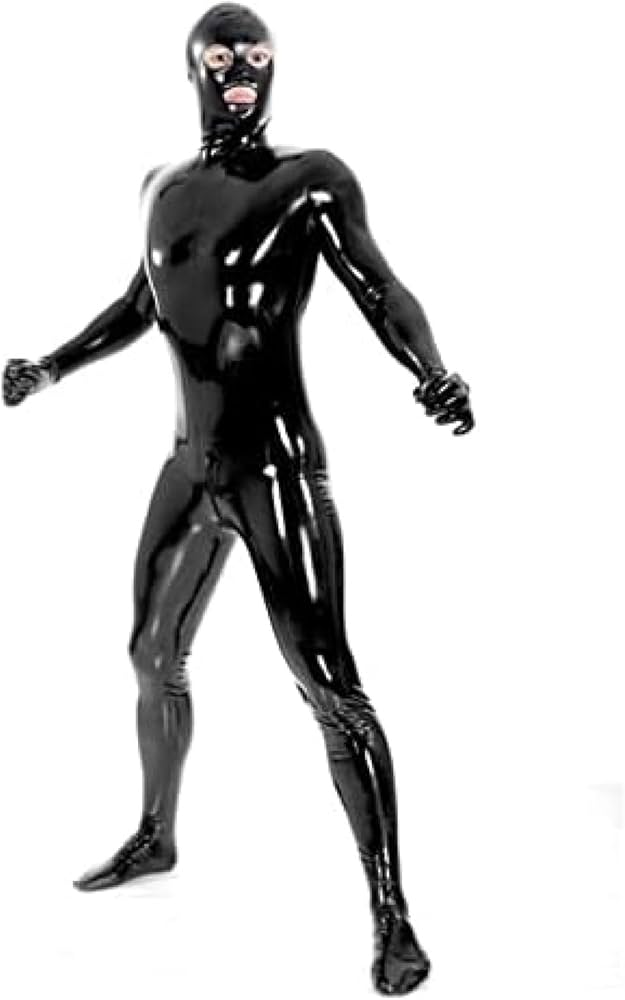 Amazon.co.jp: ラテックスブラックフルボディスーツラバータイツ,黒,S