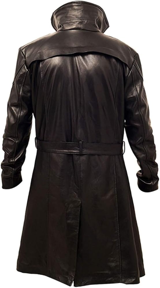 Men's German WW2 Belted Brown Real Leather Trench Long Winter Coat