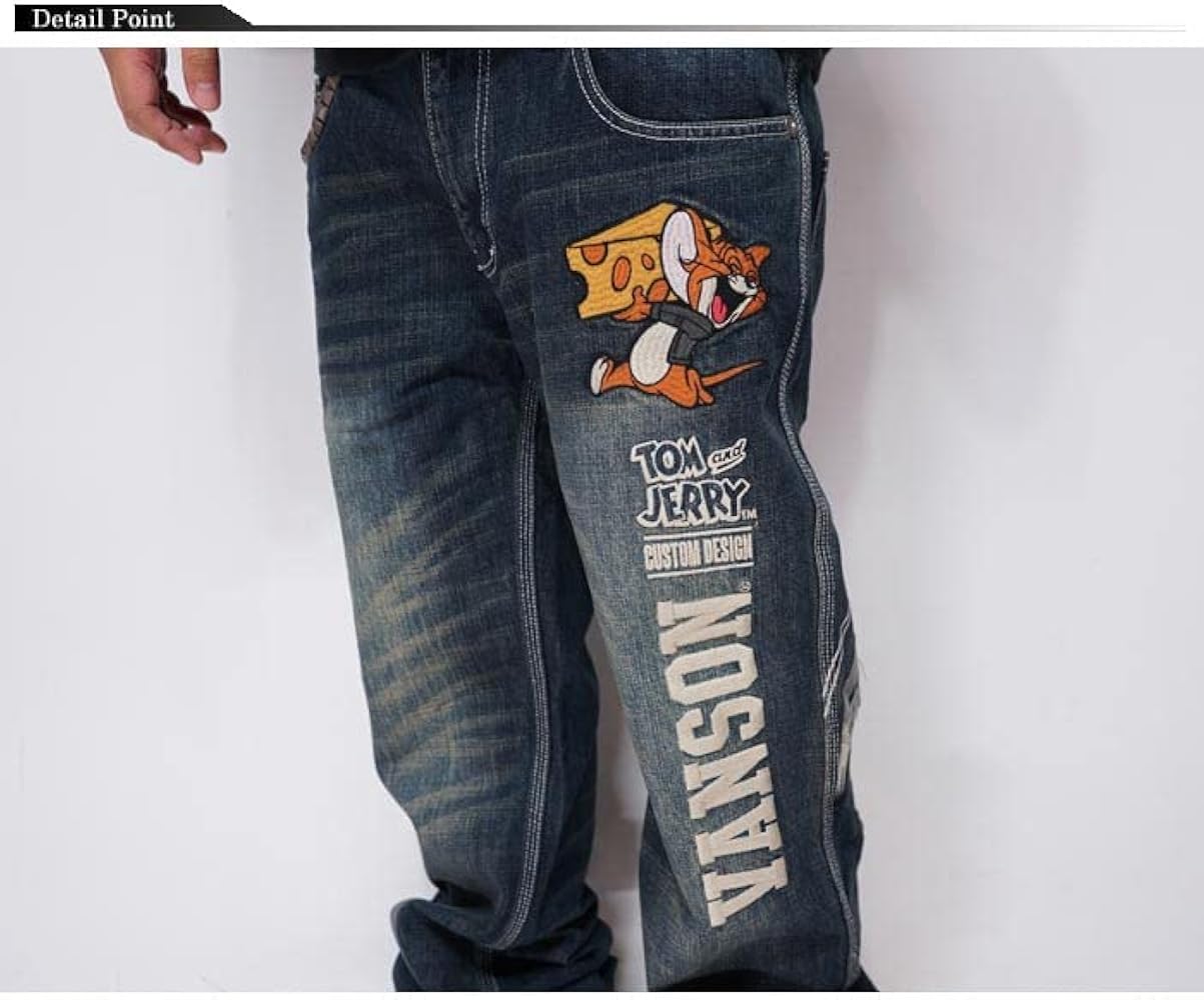 Amazon | [バンソン] トムとジェリー コラボ メンズ 刺繍 ジーンズ