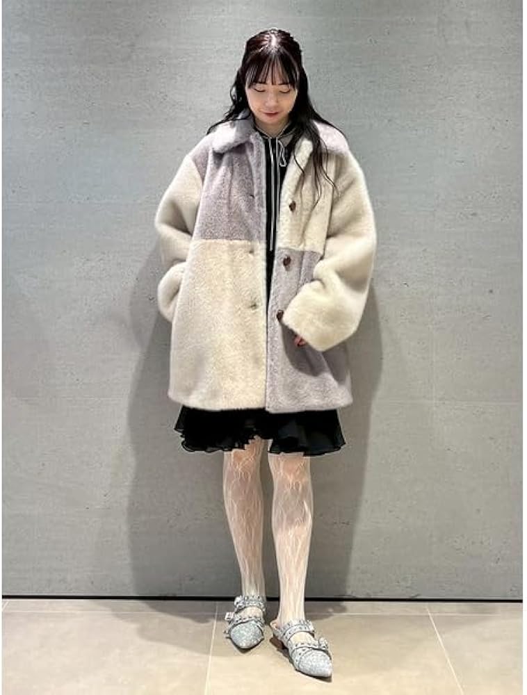 Amazon | [ファーファー] パッチワークエコファーミドルコート