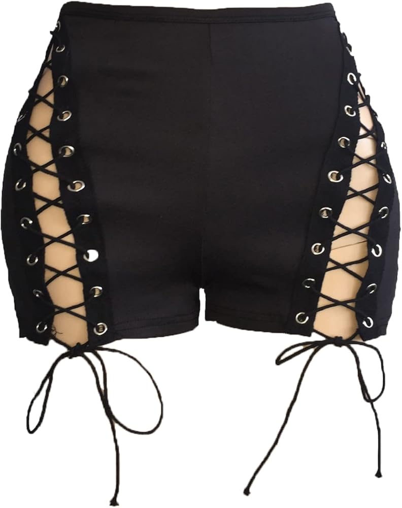 Amazon.com: Women Mid Rise Side Straps Shorts Stretch Casual Denim