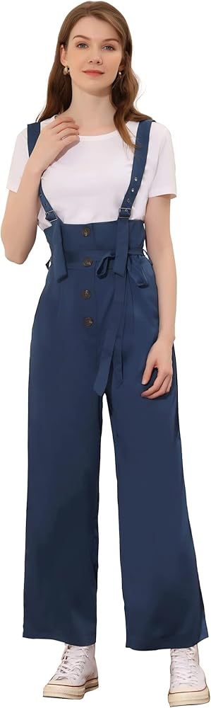 Amazon.com: Allegra K Women's Wide Leg Overalls Loose Fit Belted