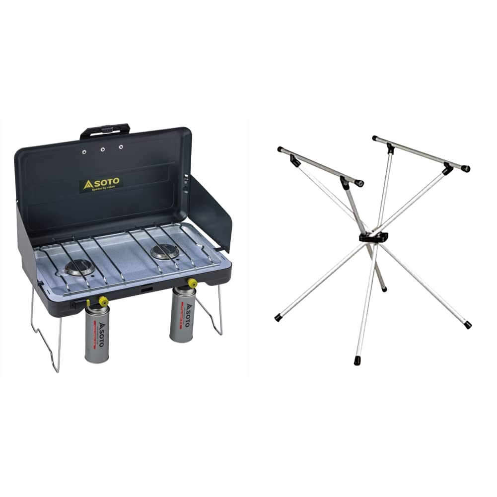 Asoto ツーバーナーコンロ ステンレス製 収納ケース ミニテーブル付き
